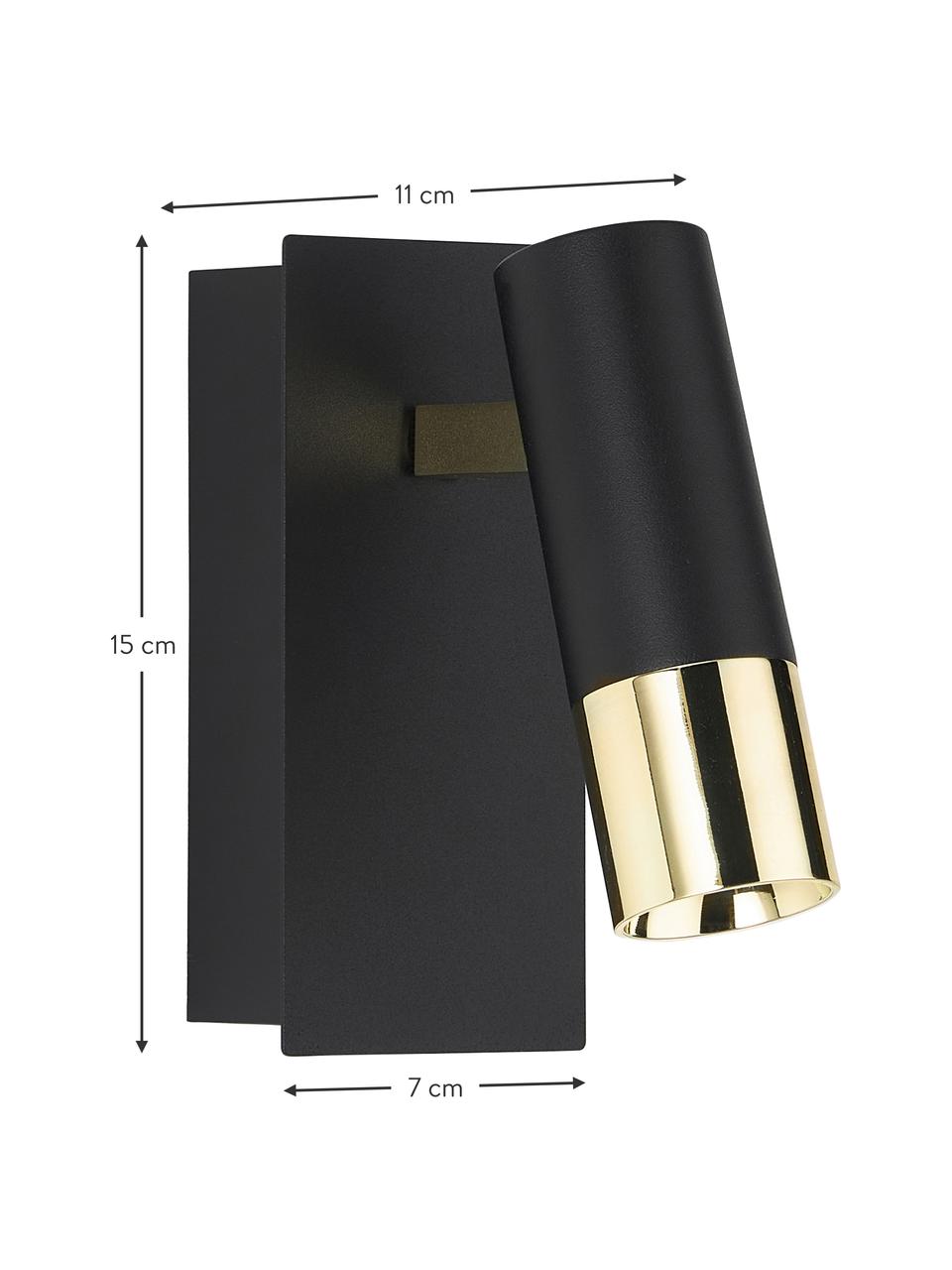 Applique murale LED orientable Bobby, Noir, couleur dorée, larg. 7 x haut. 15 cm
