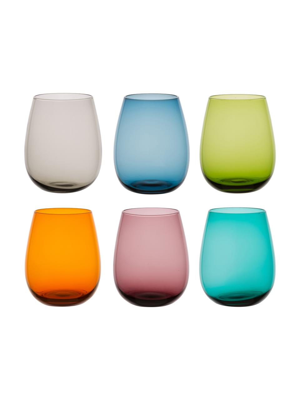 Bauchige Wassergläser Happy Hour in Bunt, 6er-Set, Glas, Mehrfarbig, Ø 9 x H 11 cm