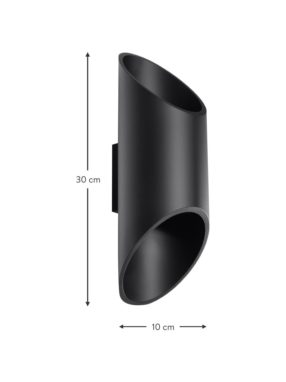 Handgefertigte Wandleuchte Nixon, Metall, beschichtet, Schwarz, B 10 x H 30 cm