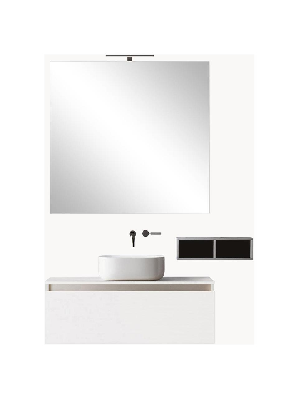 Set lavabo Perth, 5 pzas., Lámpara: aluminio recubierto, Espejo: vidrio, Parte trasera: plástico ABS, Blanco, Set de diferentes tamaños