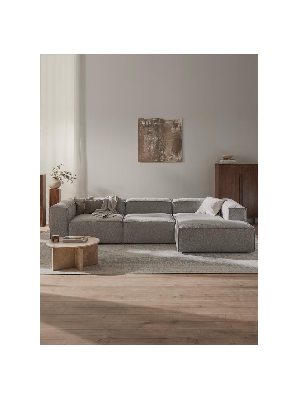 Narożna sofa modułowa Bouclé Lennon, Tapicerka: Bouclé (100% poliester) D, Stelaż: lite drewno sosnowe, skle, Nogi: tworzywo sztuczne Ten pro, Taupe Bouclé, S 327 x G 180 cm, lewostronna