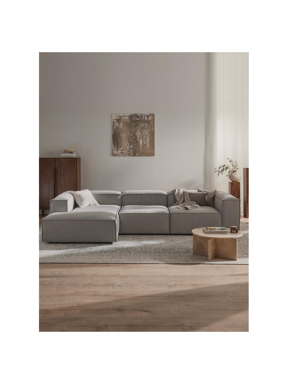 Modulares Ecksofa Lennon aus Bouclé, Bezug: Bouclé (100 % Polyester) , Gestell: Massives Kiefernholz, Spe, Bouclé Taupe, B 327 x T 180 cm, Eckteil links