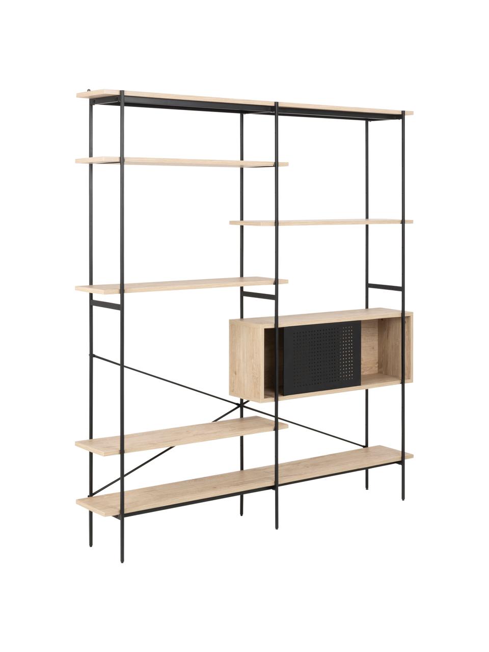 Regał z drewna i metalu Angus, Stelaż: metal malowany proszkowo, Drewno naturalne, czarny, S 172 x W 188 cm