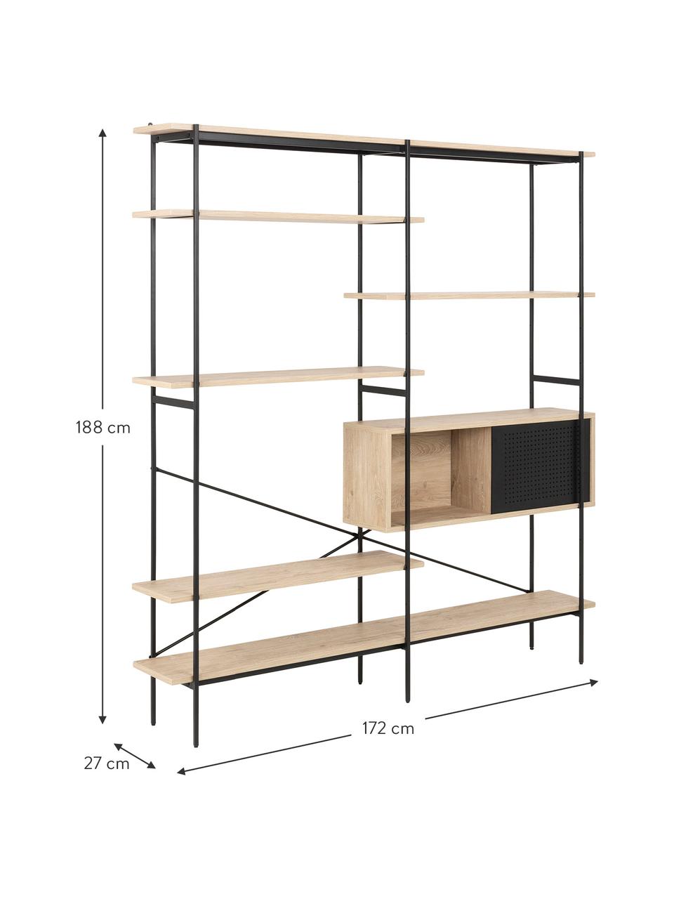 Estantería madera y metal Angus, Estructura: metal con pintura en polv, Estantería: tablero de fibras de dens, Madera, negro, An 37 x Al 180 cm