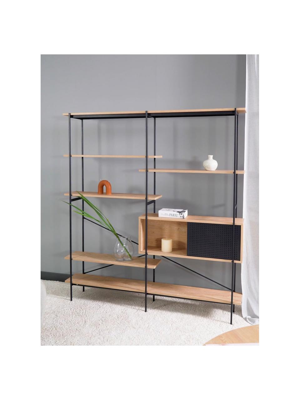 Estantería madera y metal Angus, Estructura: metal con pintura en polv, Estantería: tablero de fibras de dens, Madera, negro, An 37 x Al 180 cm