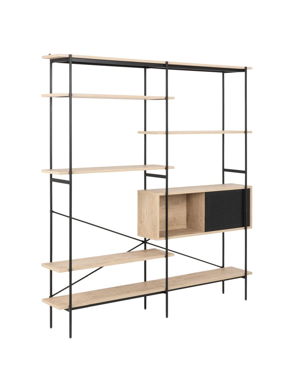 Estantería madera y metal Angus, Estructura: metal con pintura en polv, Estantería: tablero de fibras de dens, Madera, negro, An 37 x Al 180 cm