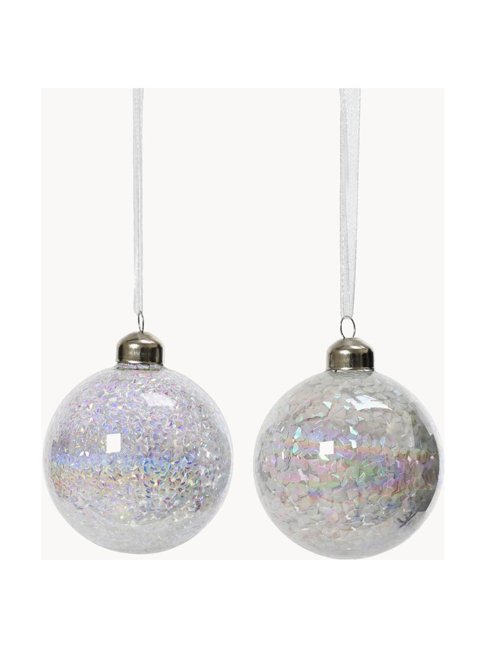 Boules de Noël Elena, 12 élém., Verre, Blanc, irisé, Ø 8 cm