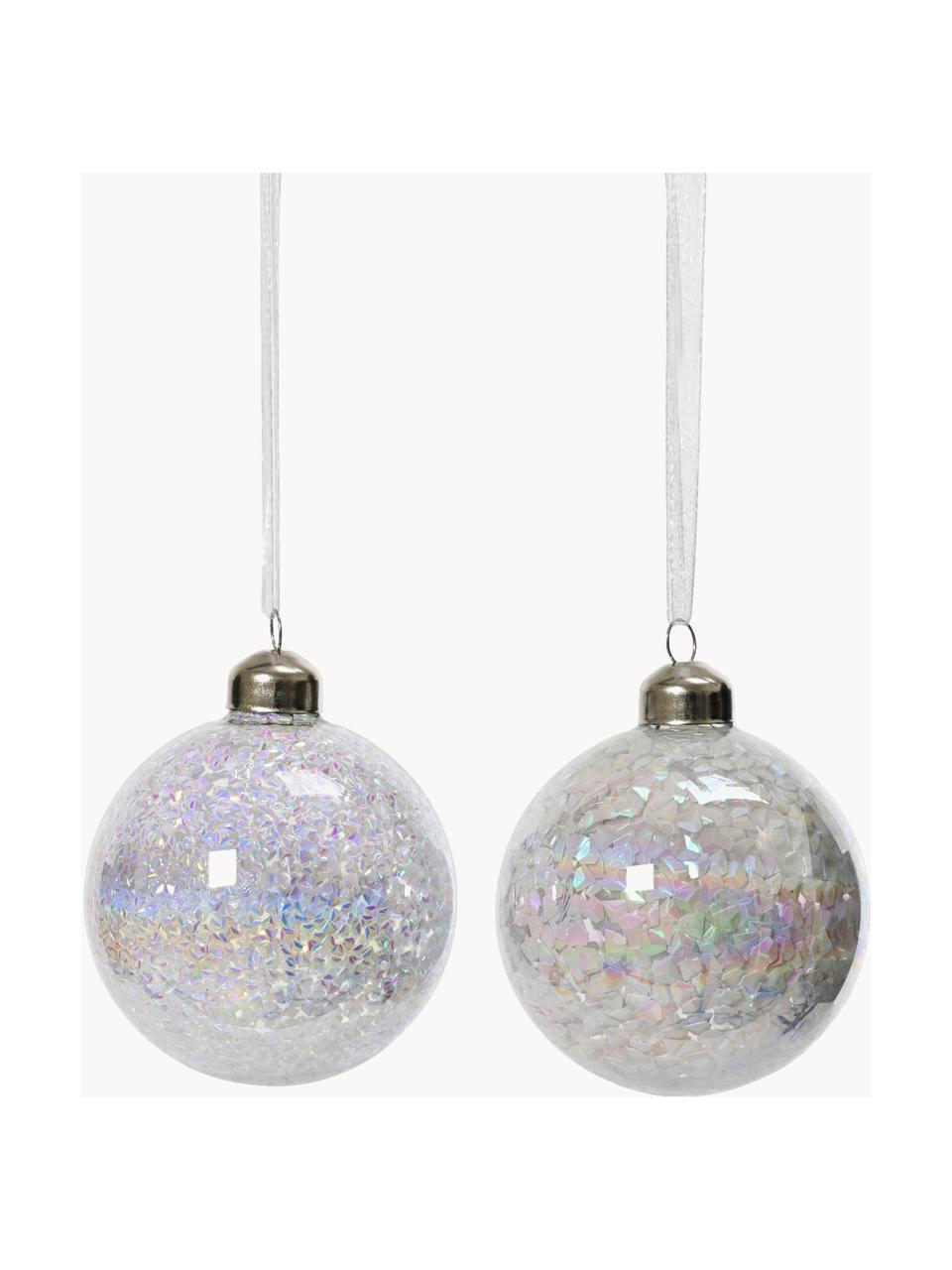 Set de bolas de Navidad Elena, 12 uds., Vidrio, Blanco iridiscente, Ø 8 cm