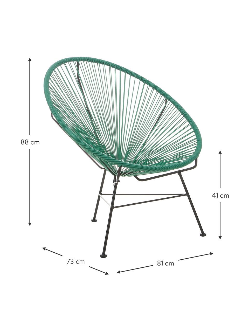 Loungesessel Bahia aus Kunststoff-Geflecht, Sitzfläche: Kunststoff, Gestell: Metall, pulverbeschichtet, Waldgrün, B 81 x T 73 cm