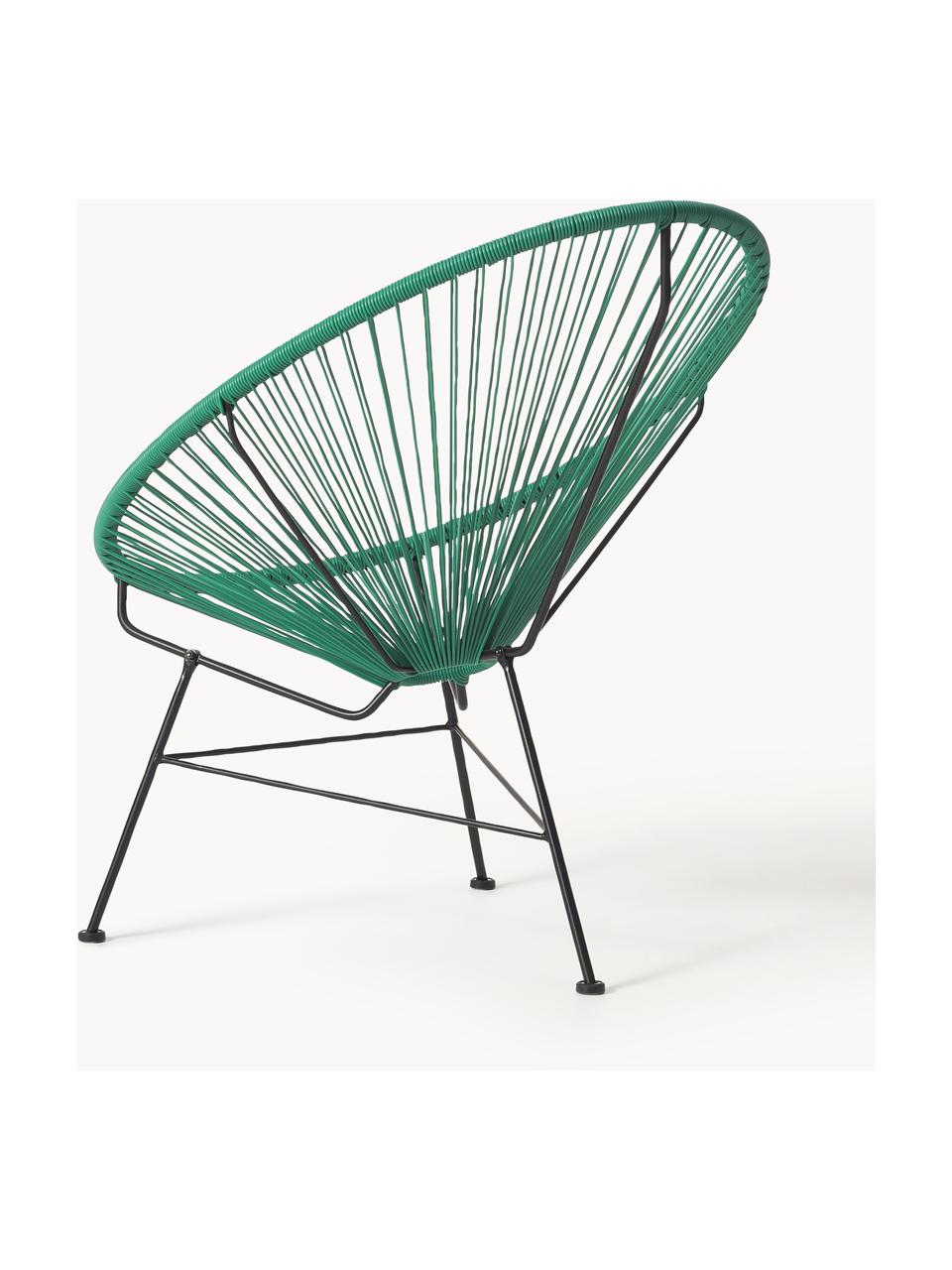 Loungefauteuil Bahia van kunststoffen vlechtwerk, Zitvlak: kunststof, Frame: gepoedercoat metaal, Groen, zwart, B 81 x D 73 cm