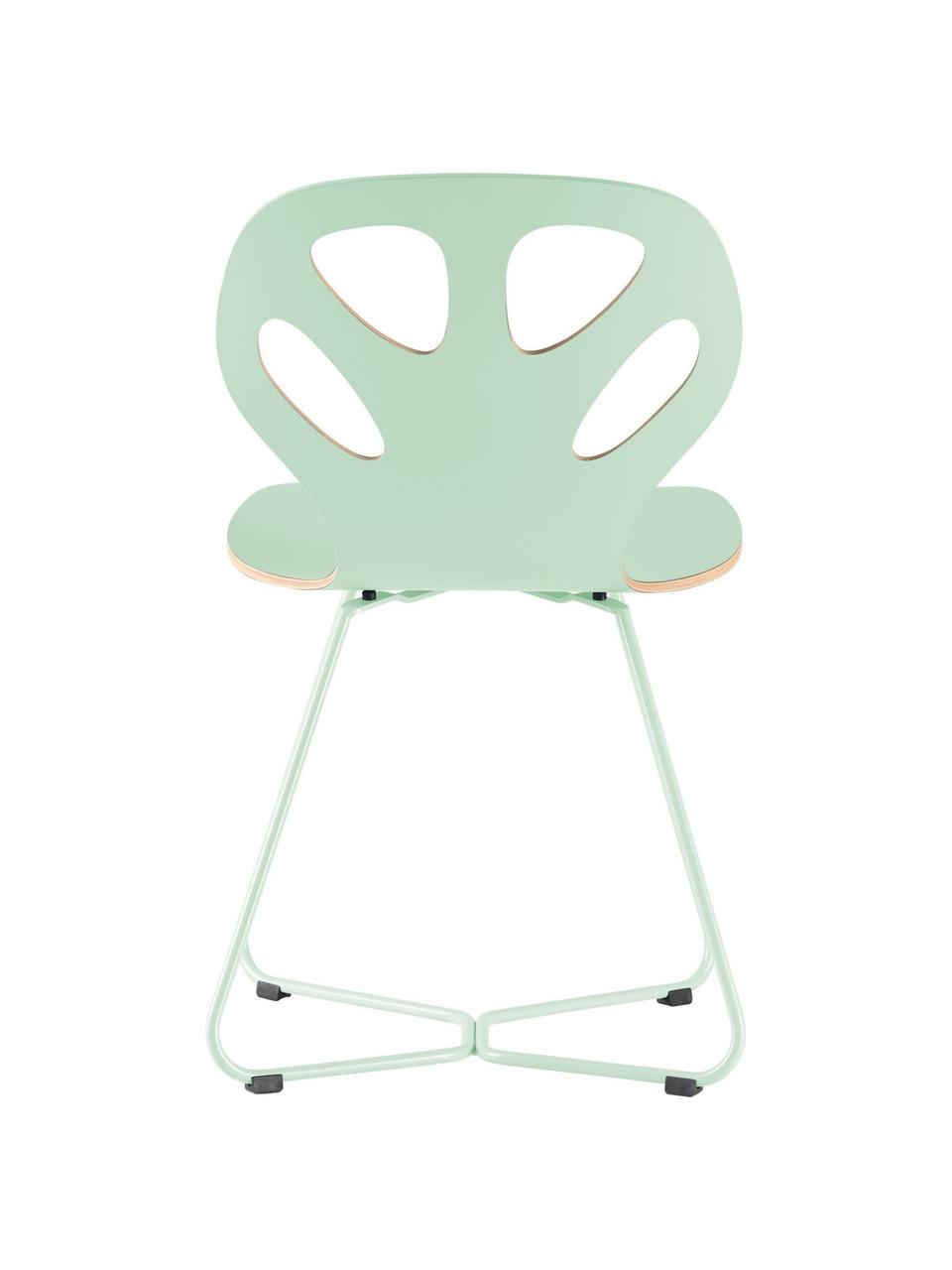 Krzesło z drewna Maple, Stelaż: stal malowana proszkowo, Zielony miętowy, S 51 x G 49 cm