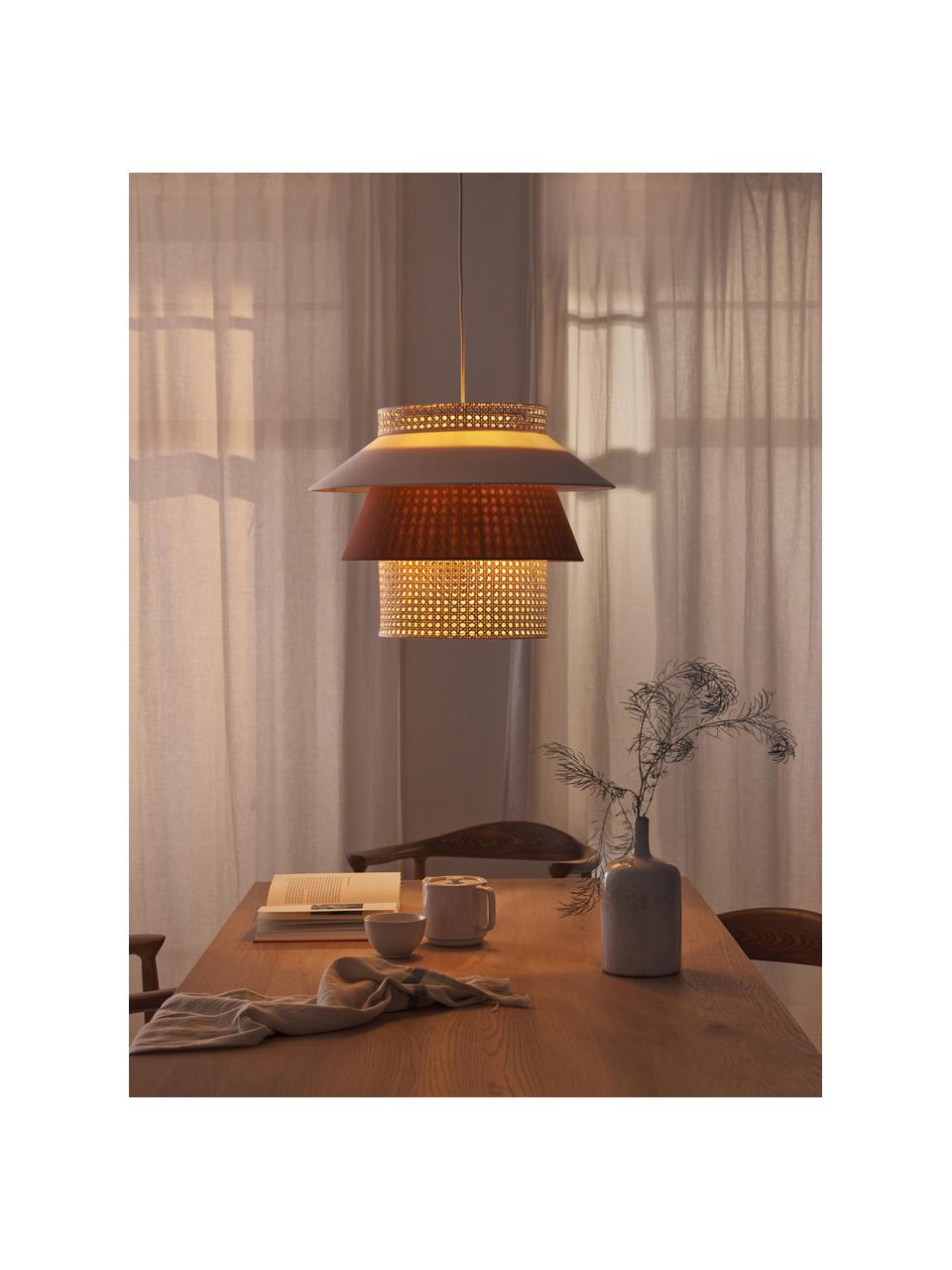 Grote hanglamp Klea van Weens vlechtwerk, Lampenkap: bamboe, textiel, Lichtbeige, bruin, B 55 x H 42 cm