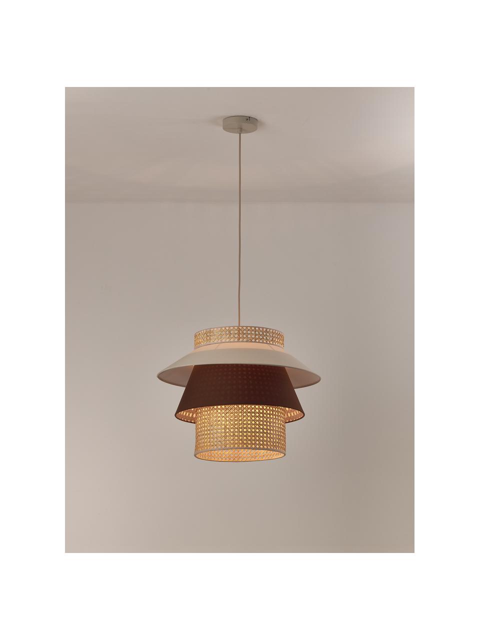 Grote hanglamp Klea van Weens vlechtwerk, Lampenkap: bamboe, textiel, Lichtbeige, bruin, B 55 x H 42 cm