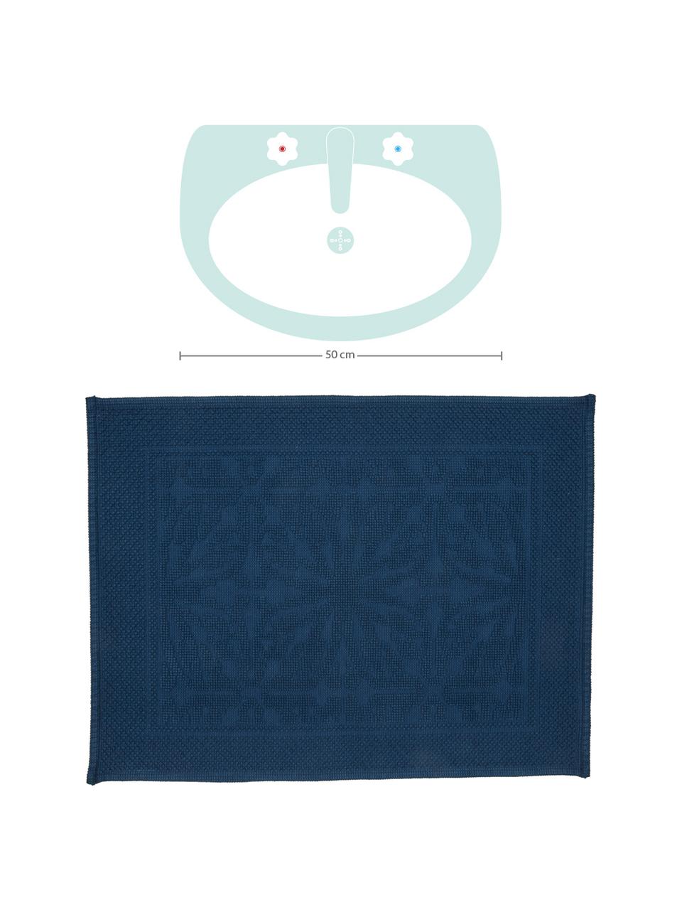 Baumwoll-Badvorleger Hammam mit Hoch-Tief-Muster, 100% Baumwolle, schwere Qualität, 1700 g/m², Dunkelblau, 60 x 80 cm