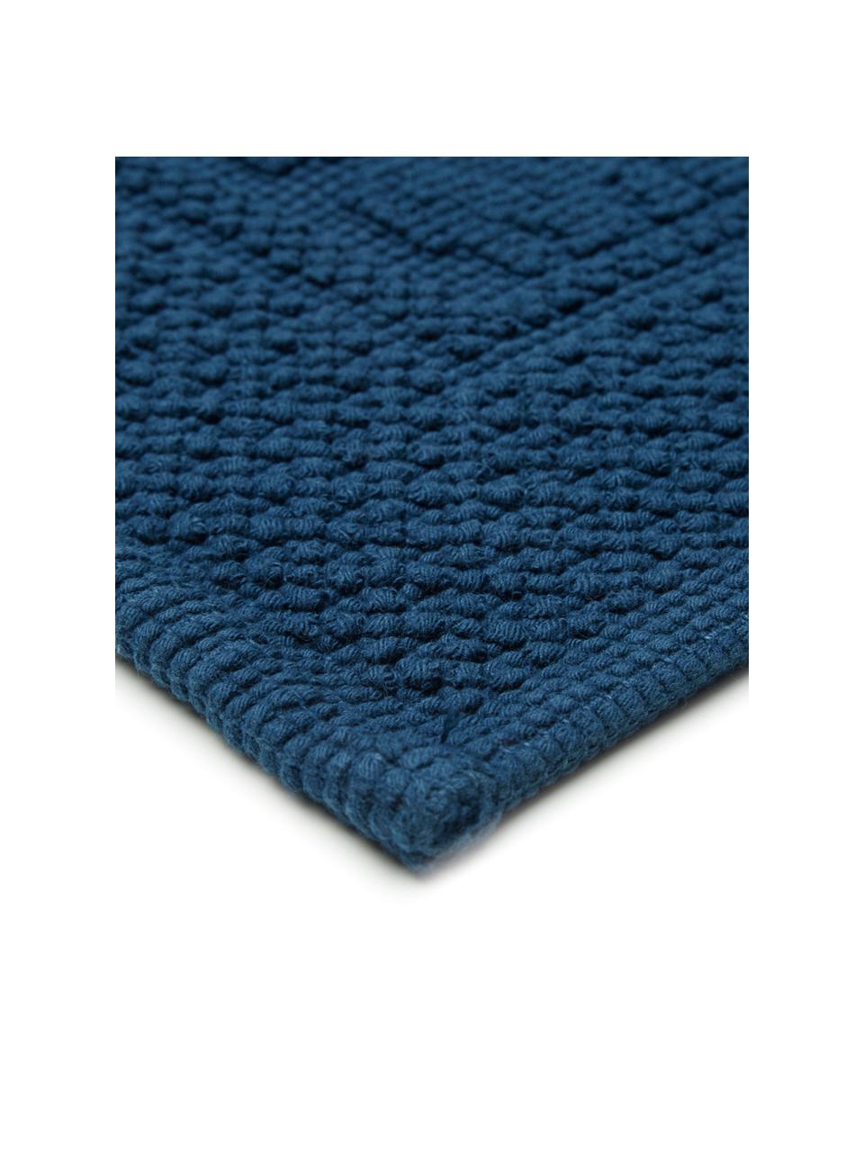 Baumwoll-Badvorleger Hammam mit Hoch-Tief-Muster, 100% Baumwolle, schwere Qualität, 1700 g/m², Dunkelblau, 60 x 80 cm