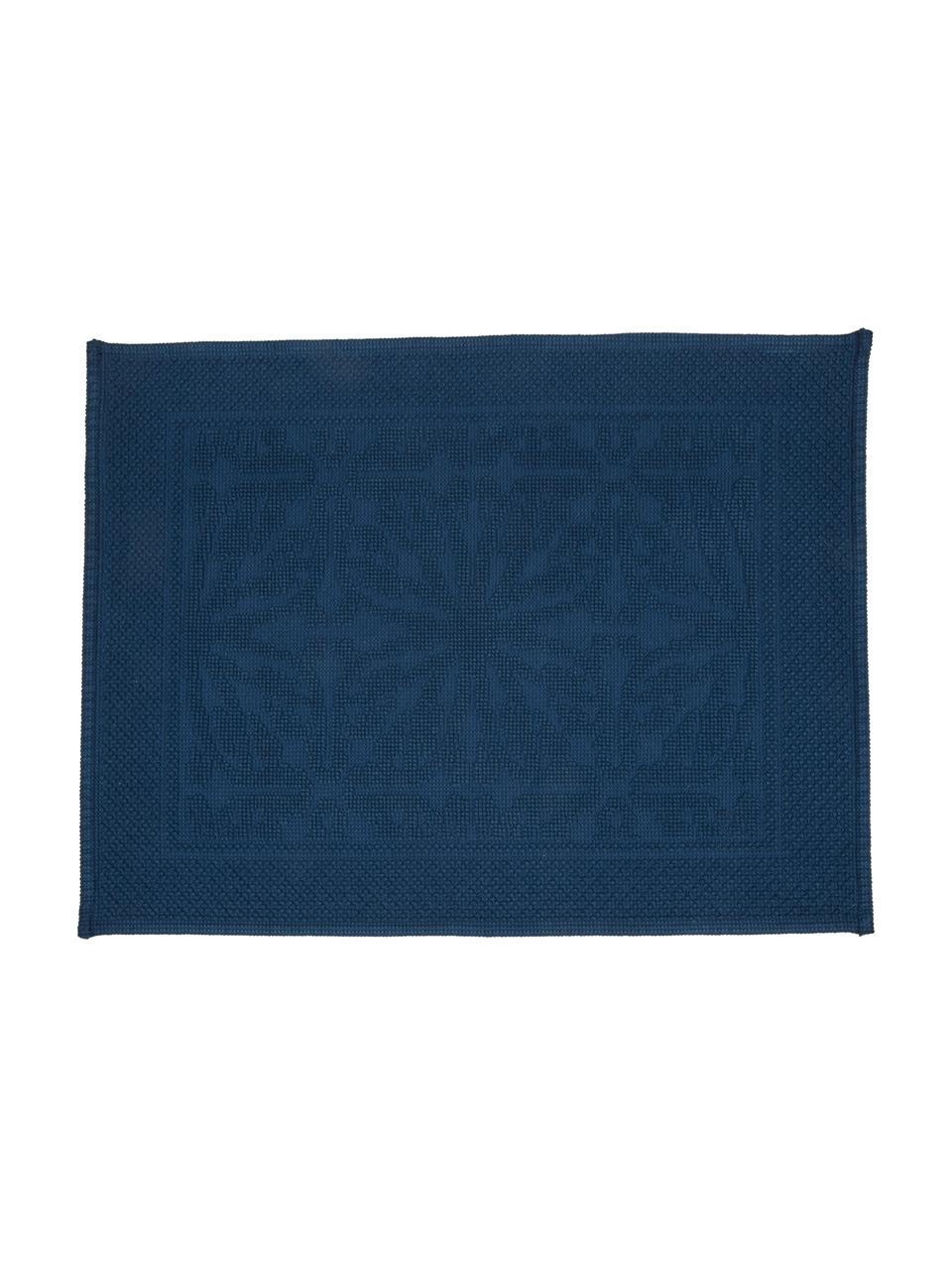 Baumwoll-Badvorleger Hammam mit Hoch-Tief-Muster, 100% Baumwolle, schwere Qualität, 1700 g/m², Dunkelblau, 60 x 80 cm