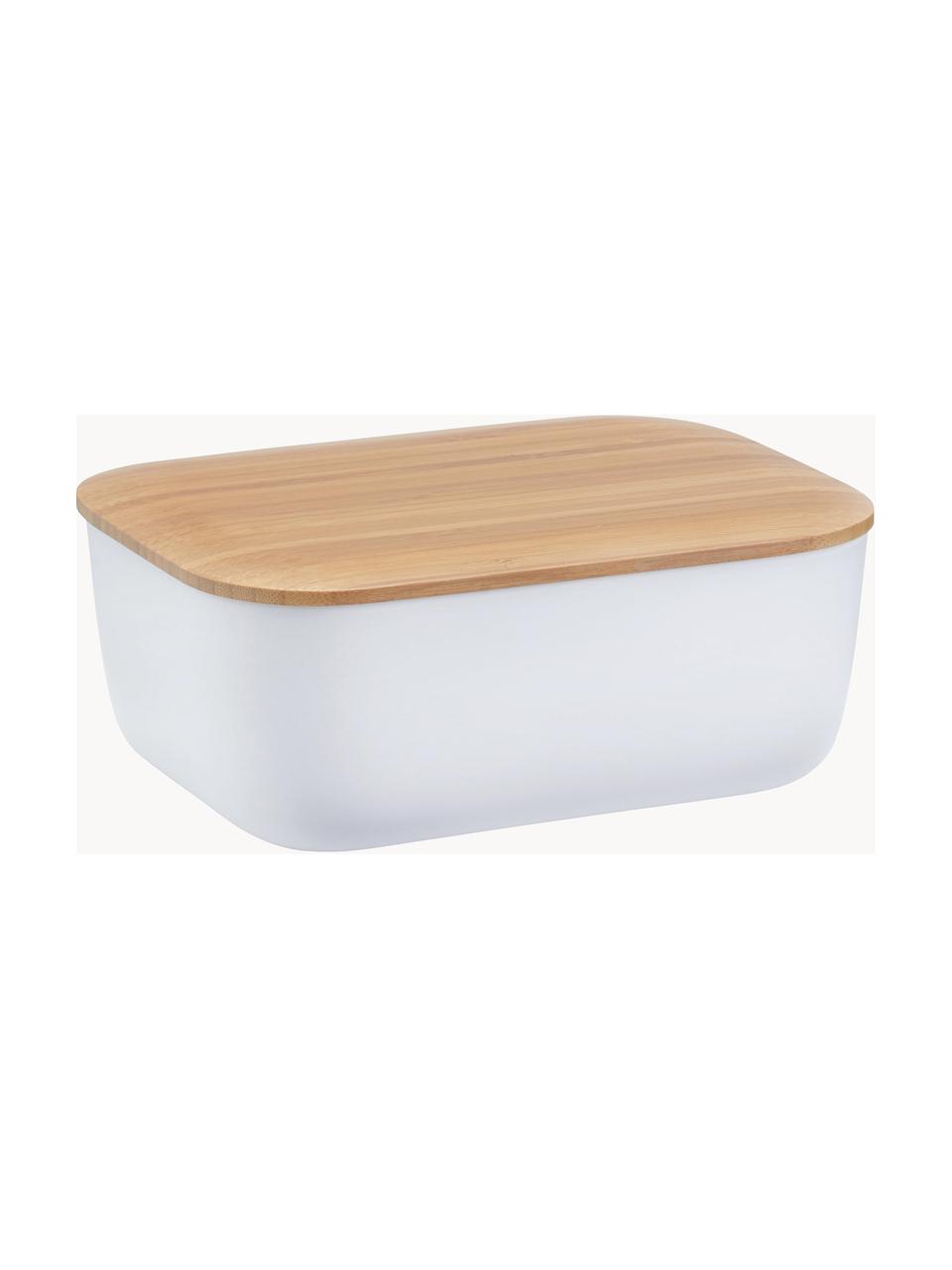 Botervloot Box-It in wit met bamboe deksel, Deksel: bamboehout, Wit, bamboehoutkleurig, B 15 x H 7 cm