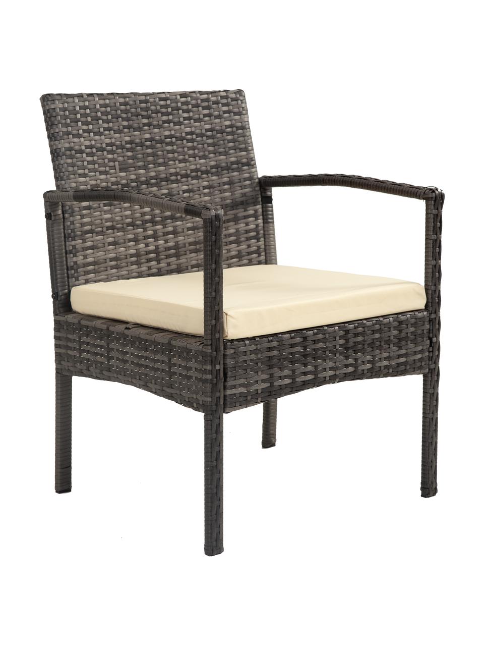 Salotto da giardino Buni 4 pz, Struttura: rattan sintetico, Sottostruttura: metallo, Rivestimento: tessuto, Piano d'appoggio: vetro, Grigio, Set in varie misure