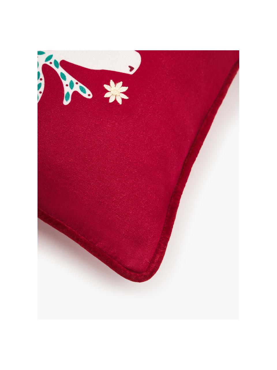 Kissenhülle Prancer mit winterlichem Motiv, Bezug: 100 % Baumwolle, Rot, Weiß, B 45 x L 45 cm