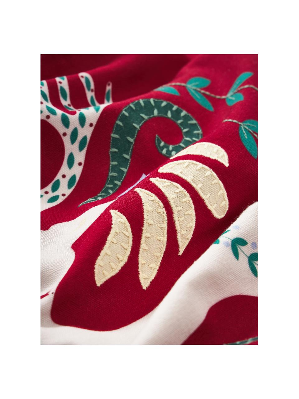 Kissenhülle Prancer mit winterlichem Motiv, Bezug: 100 % Baumwolle, Rot, Weiß, B 45 x L 45 cm