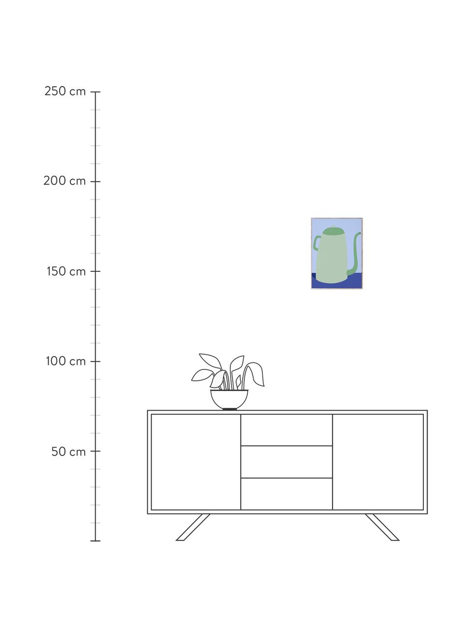 Plakat Cafetiere, 210 g matowy papier, druk cyfrowy w 10 kolorach odpornych na promieniowanie UV, Odcienie zielonego, odcienie niebieskiego, S 30 x W 40 cm