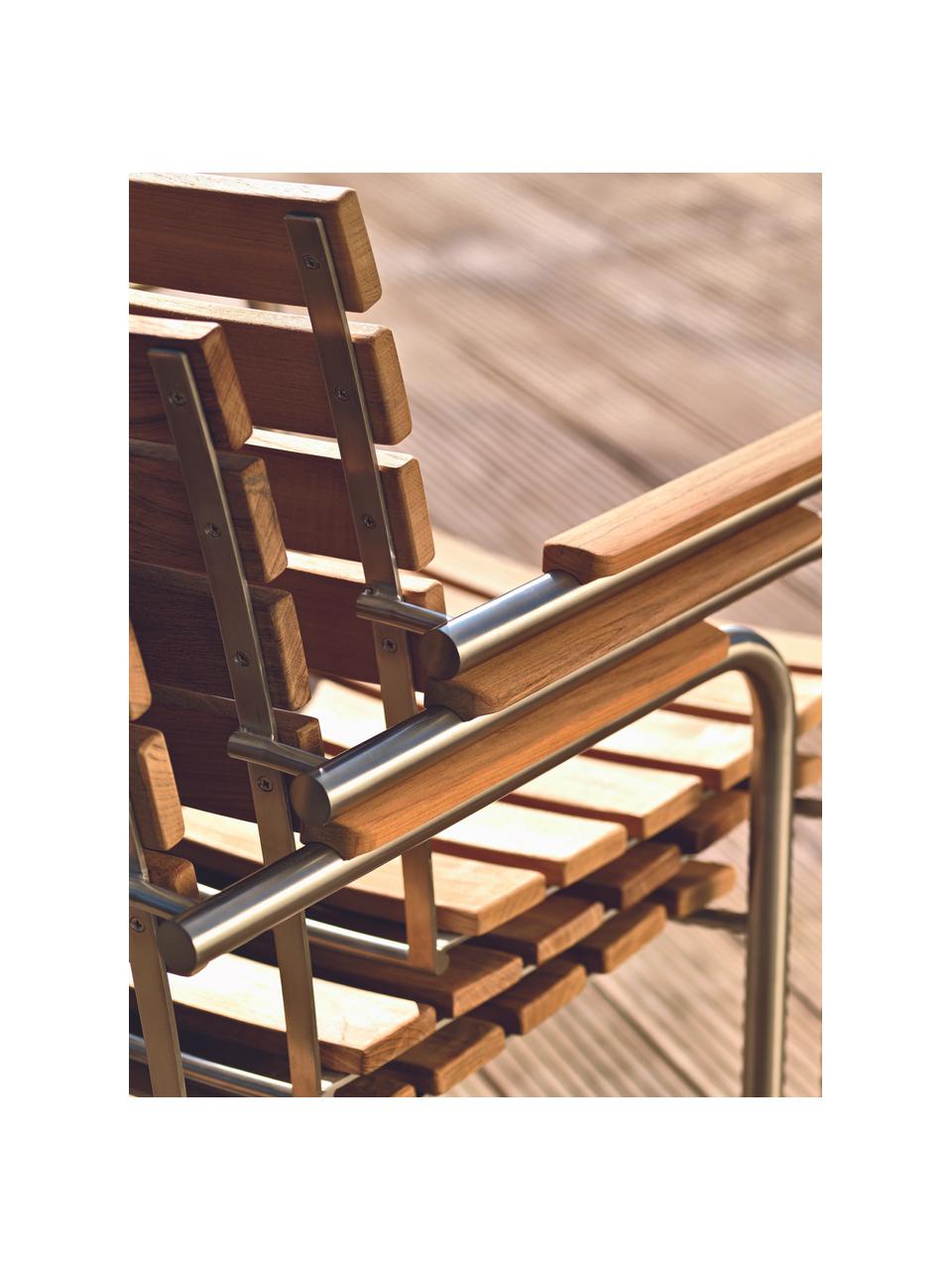 Ručne vyrobená záhradná stolička Prato, Tíkové drevo, odtiene striebornej, Š 60 x H 56 cm
