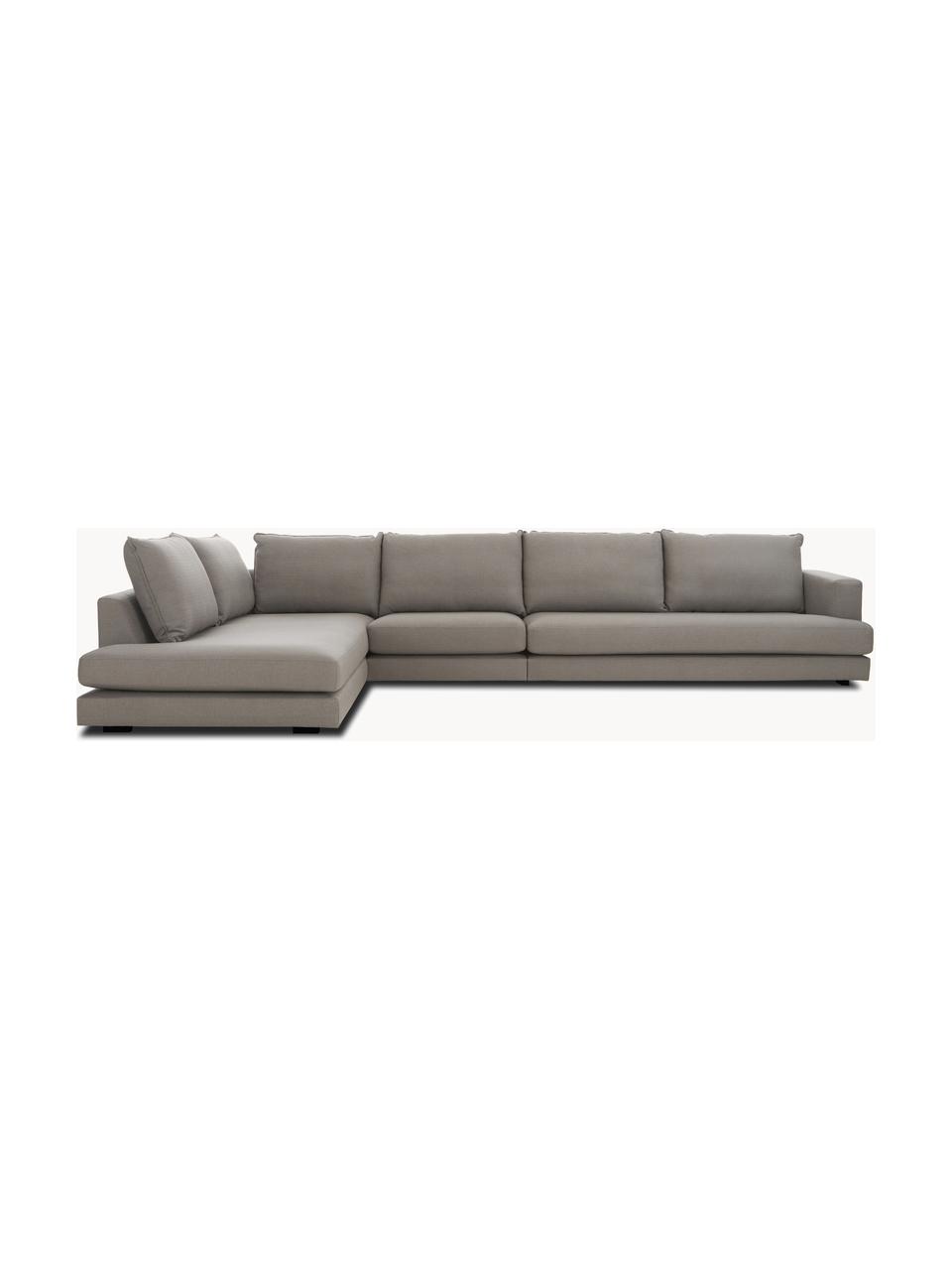 Sofa narożna XL Tribeca, Tapicerka: poliester Dzięki tkaninie, Stelaż: lite drewno sosnowe, Nogi: lite drewno bukowe, lakie, Taupe tkanina, S 405 x G 228 cm, prawostronna