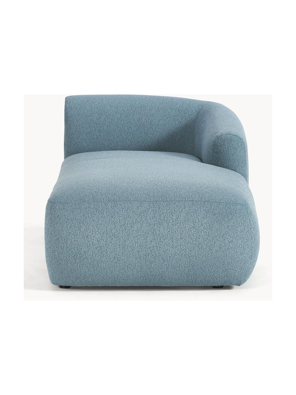 Chaise longue hoekmodule Sofia uit bouclé, Bekleding: bouclé (100% polyester) M, Frame: sparrenhout, spaanplaat, , Poten: kunststof Dit product is , Bouclé blauw, B 185 x D 92 cm, hoekdeel rechts