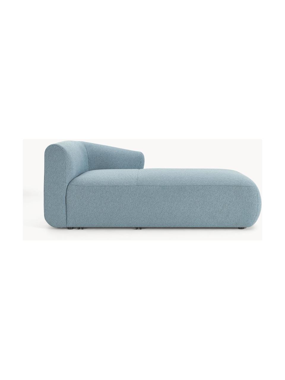 Chaise longue hoekmodule Sofia uit bouclé, Bekleding: bouclé (100% polyester) M, Frame: sparrenhout, spaanplaat, , Poten: kunststof Dit product is , Bouclé blauw, B 185 x D 92 cm, hoekdeel rechts