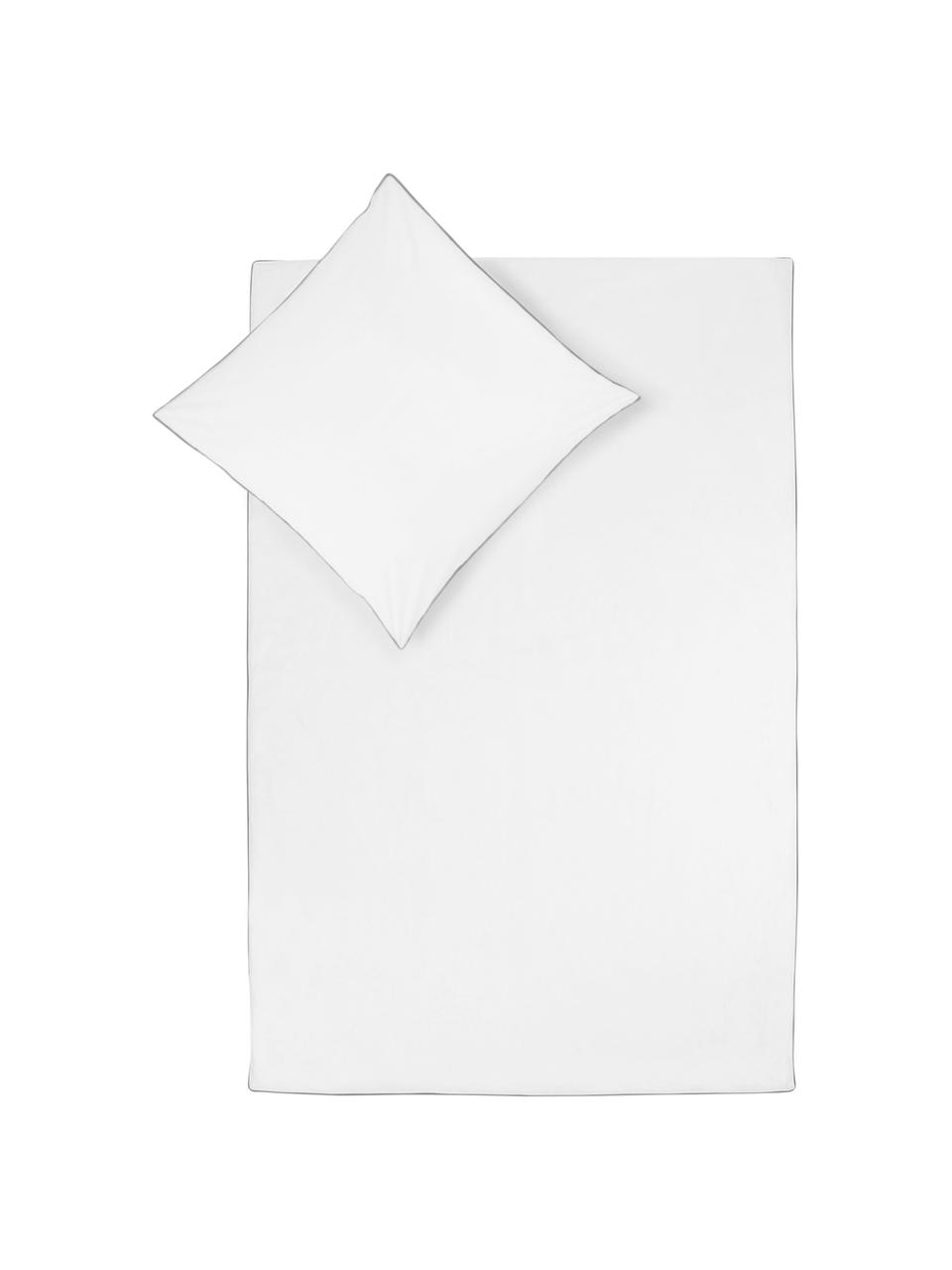 Pościel z perkalu z lamówką Daria, Biały Wykończenie brzegów: ciemny szary, 135 x 200 cm + 1 poduszka 80 x 80 cm