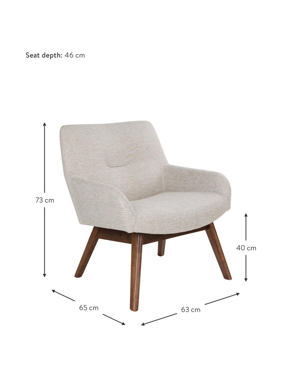 Fotel wypoczynkowy London, Tapicerka: 100% poliester, Nogi: drewno orzecha włoskiego, Beżowy, S 63 x G 65 cm