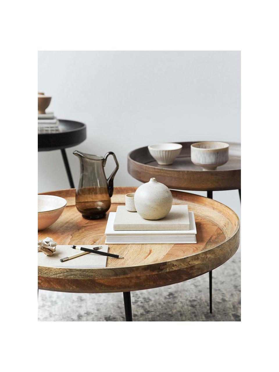 Mesa auxiliar pequeña Bowl Table, Tablero: madera de mango, teñida y, Patas: acero, pintado en polvo, Gris oscuro, negro, Ø 40 x Al 38 cm