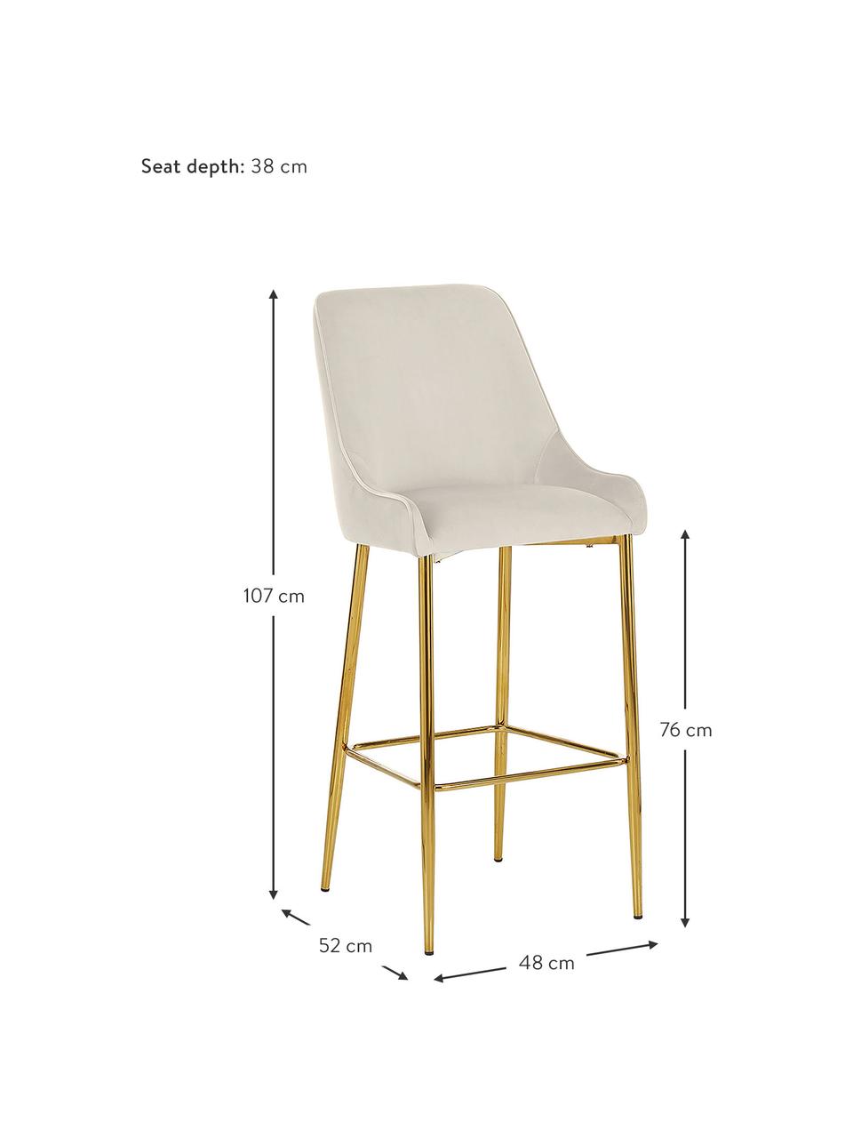 Chaise de bar velours Ava, Velours beige, larg. 48 x haut. 107 cm