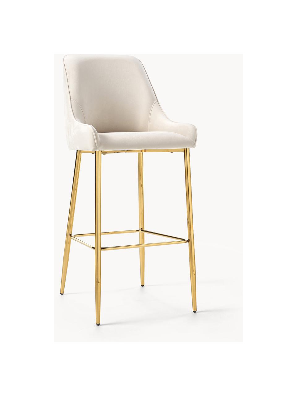 Sametová barová židle Ava, Světle béžová, lesklá zlatá, Š 48 cm, V 107 cm