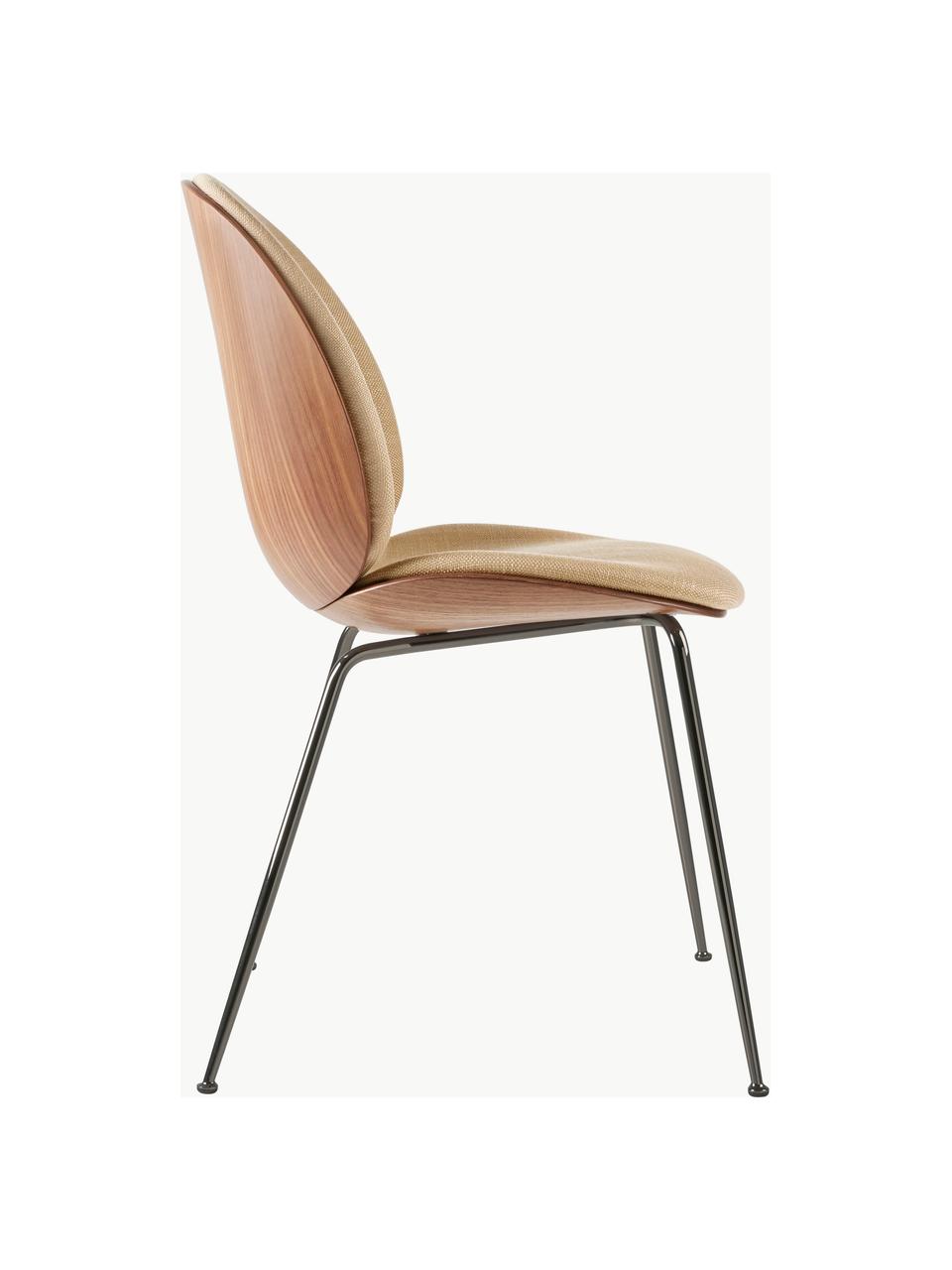 Čalouněná židle se skořepinovým sedákem Beetle, Světle béžová, ořechové dřevo, stříbrná v černém tónu, lesklá, Š 56 cm, H 58 cm