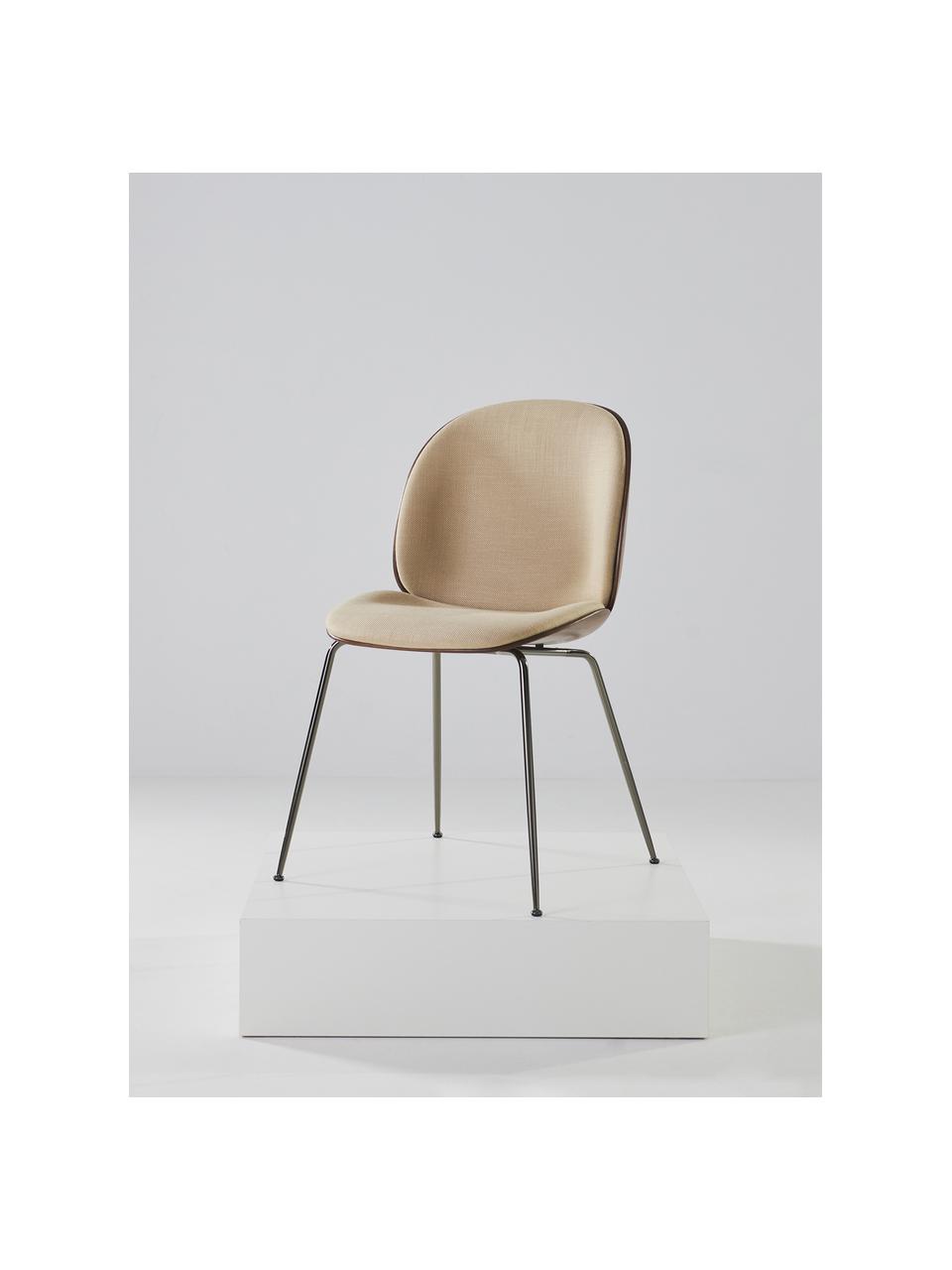 Čalúnená stolička Beetle, Webstoff svetlobéžová, orechové drevo, odtiene striebornej , Schwarzton, lesklá, Š 56 x H 58 cm