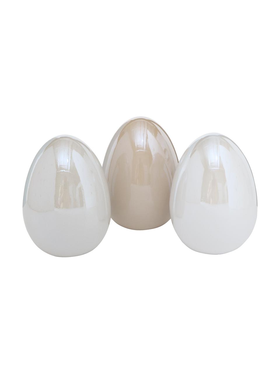 Objet déco œuf de Pâques Lany, 3 élém., Dolomie, Beige, beige clair, blanc cassé nacrés, Ø 8 cm x haut. 11 cm