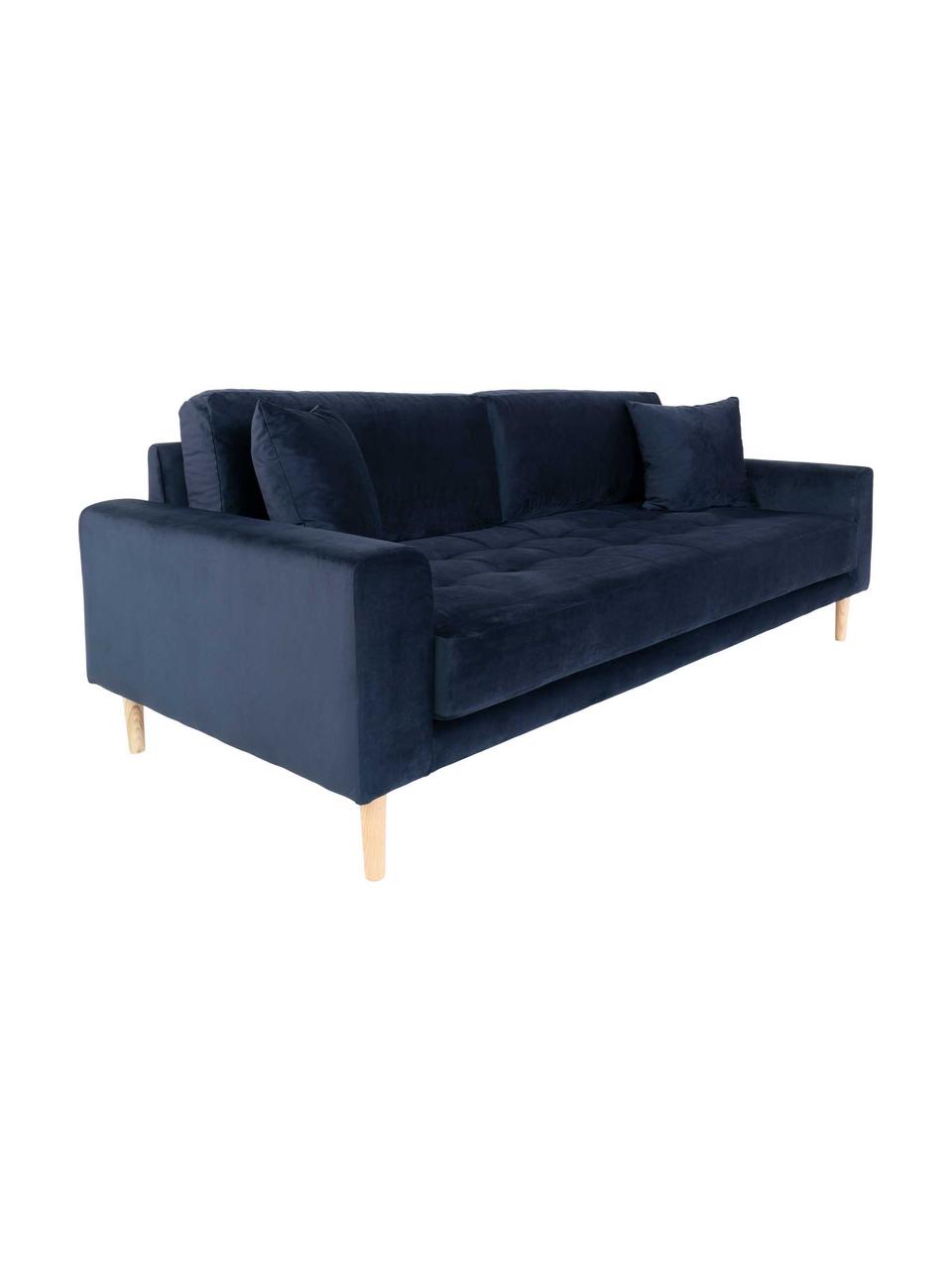 Sofa z aksamitu  Lido (3-osobowa), Tapicerka: aksamit poliestrowy 30 00, Nogi: drewno jodłowe, Ciemny niebieski, S 210 x G 93 cm