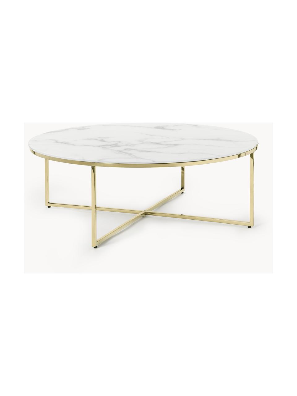 Table basse ronde XL look marbre Antigua, Blanc look marbre, doré, Ø 100 cm