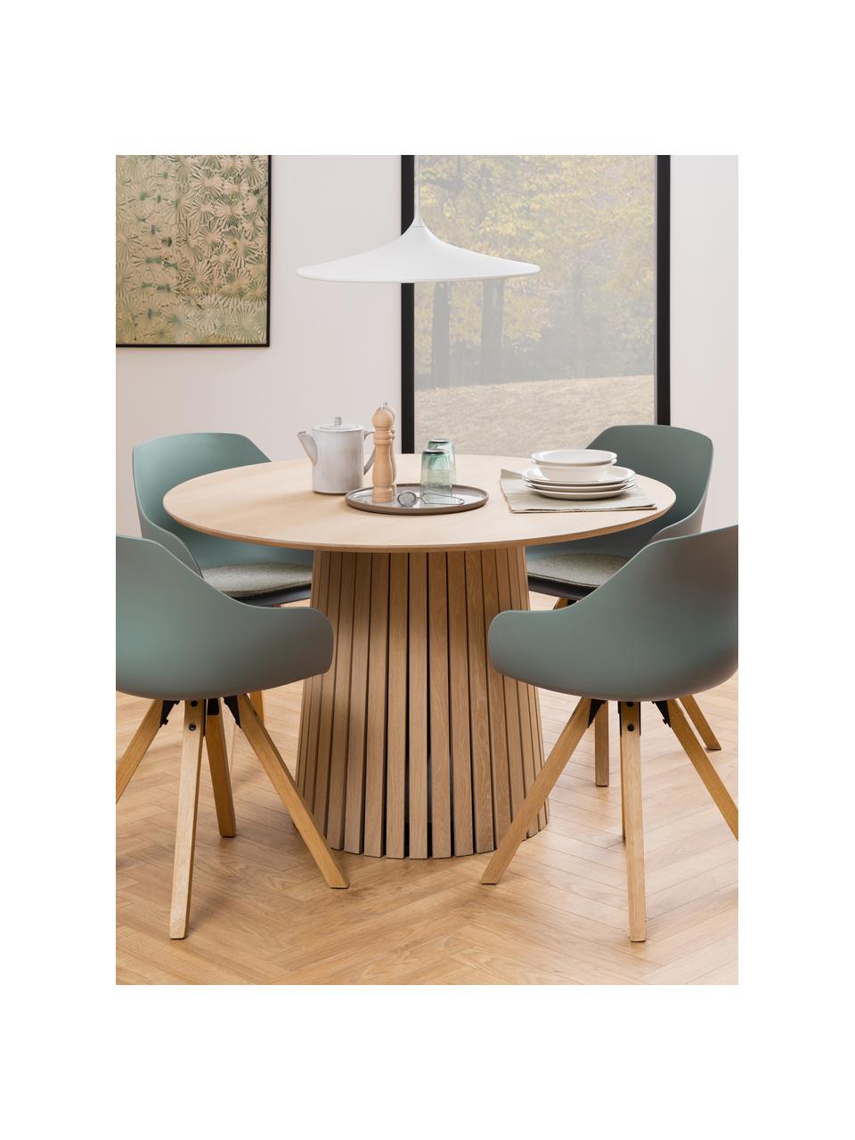 Mesa de comedor redonda de madera Christo, Ø 120 cm, Tablero de fibras de densidad media (MDF) con chapa de roble, aceitado, Madera de roble, Ø 120 cm