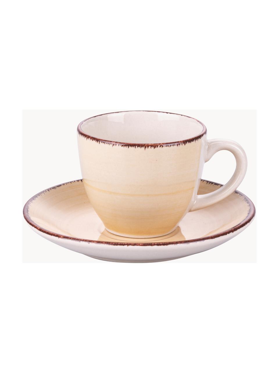 Set tazzine da caffè con piattini dipinte a mano Baita 6 pz, Gres, Tonalità marroni e beige, Ø 7 x Alt. 6 cm, 90 ml