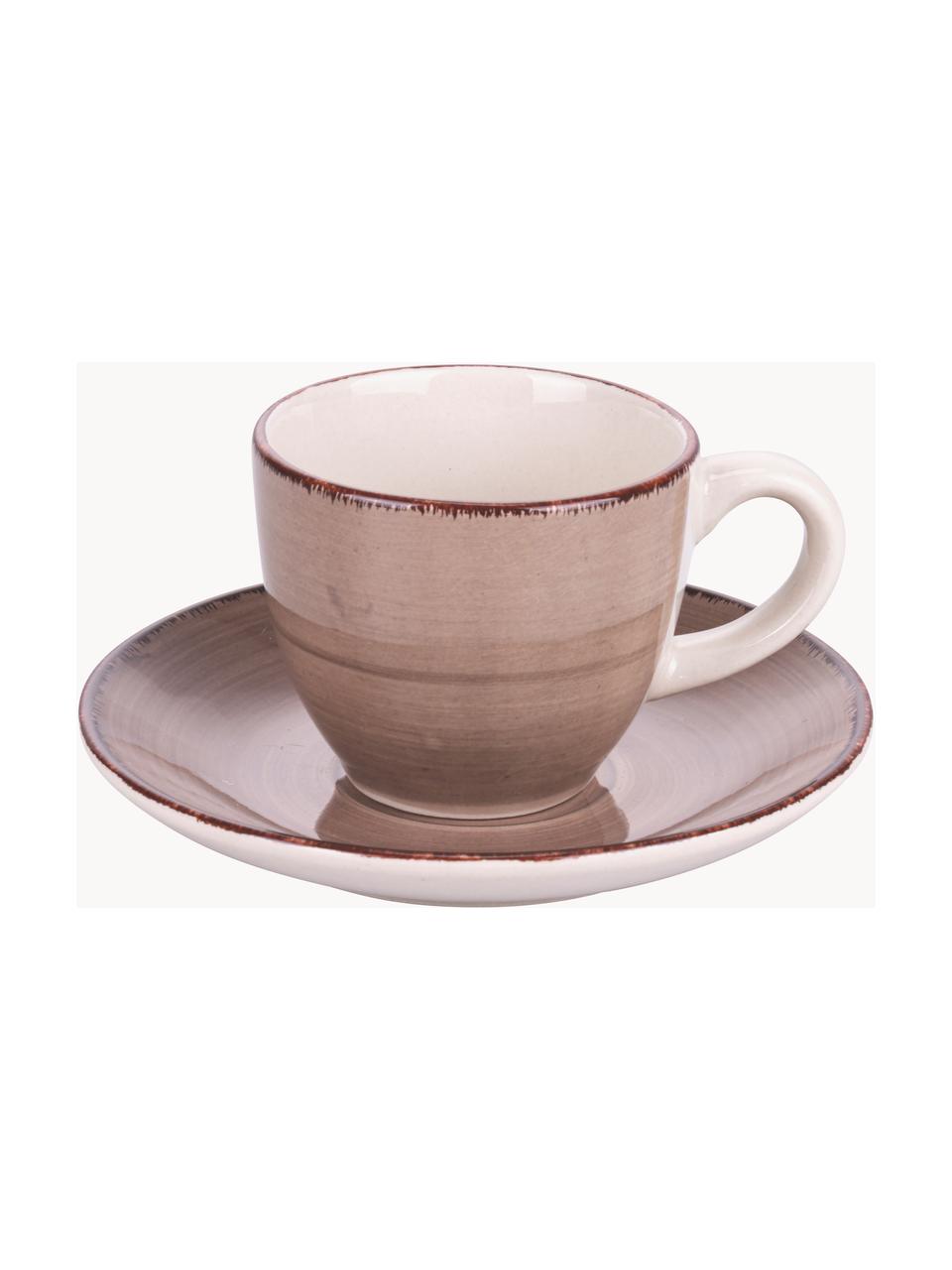 Tasses à expresso peintes à la main avec sous-tasses Baita, 6 élém., Grès cérame, Tons beiges et bruns, Ø 7 x haut. 6 cm, 90 ml