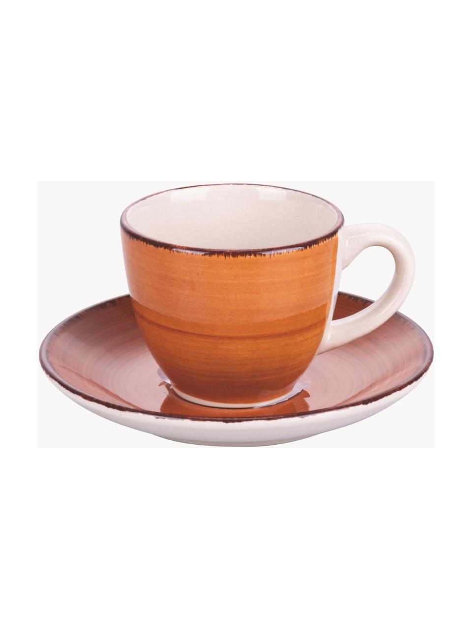 Set tazzine da caffè con piattini dipinte a mano Baita 6 pz, Gres, Tonalità marroni e beige, Ø 7 x Alt. 6 cm, 90 ml