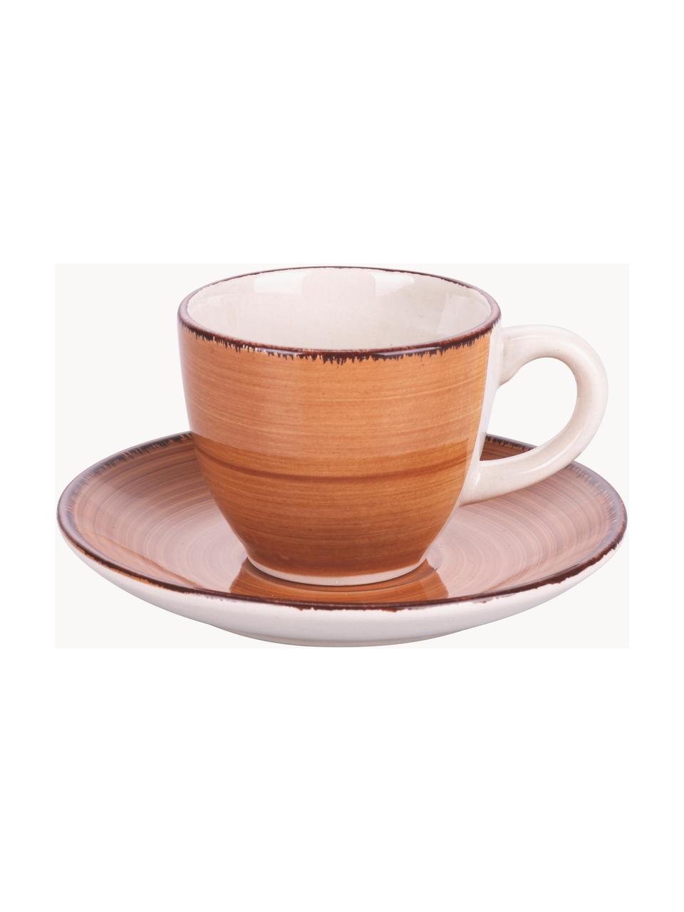 Set tazzine da caffè con piattini dipinte a mano Baita 6 pz, Gres, Tonalità marroni e beige, Ø 7 x Alt. 6 cm, 90 ml