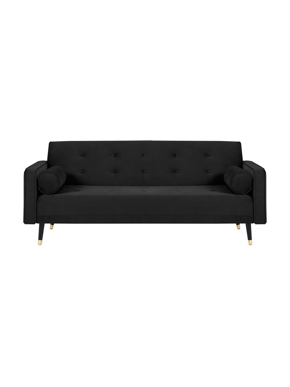 Sofá cama de terciopelo Gia (3 plazas), Tapizado: terciopelo de poliéster, Estructura: madera de pino maciza, Patas: madera de haya pintada, Negro, An 212 x F 93 cm