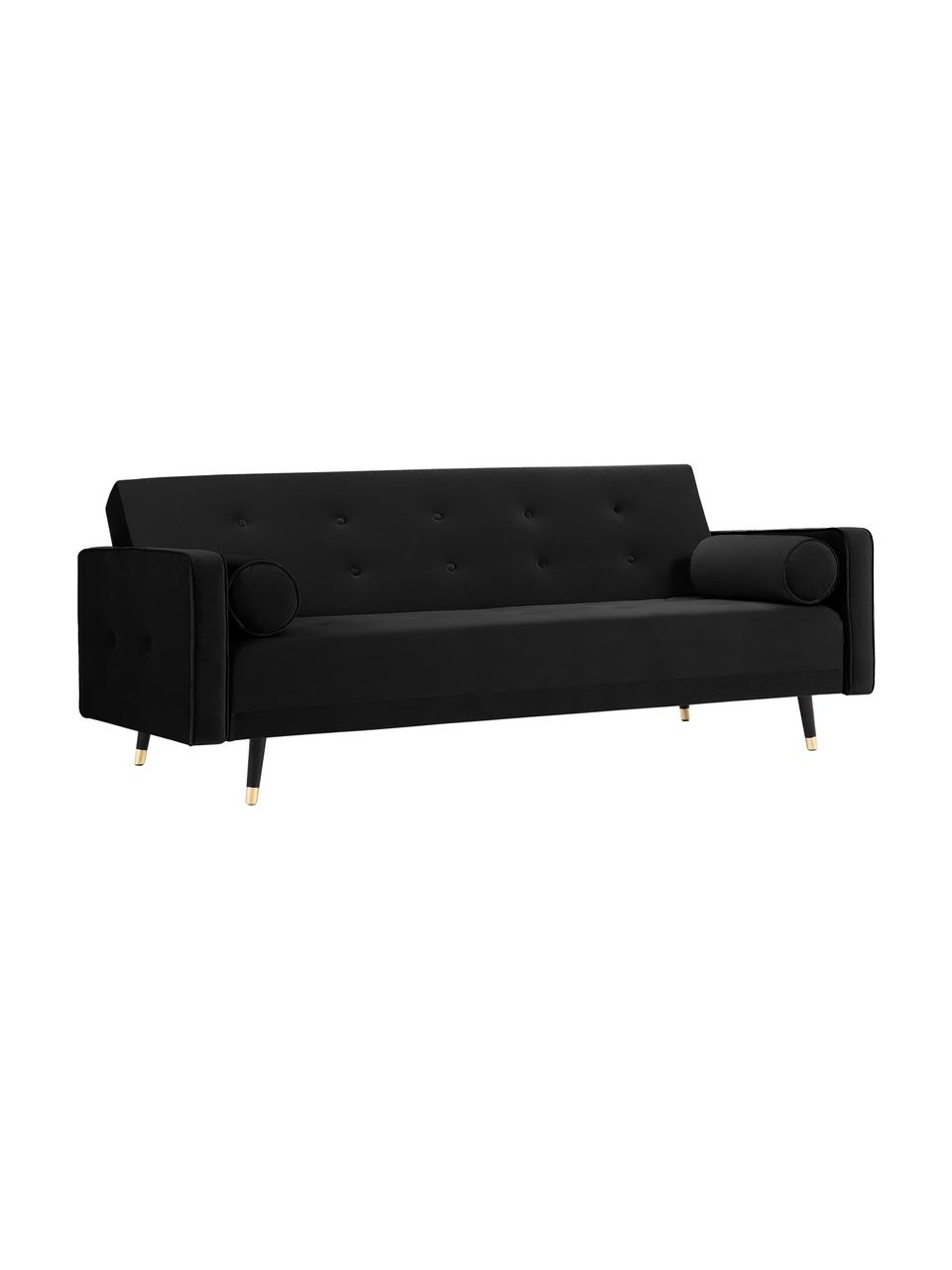 Sofa rozkładana z aksamitu Gia (3-osobowa), Tapicerka: aksamit poliestrowy, Nogi: drewno bukowe, lakierowan, Czarny, S 212 x G 93 cm