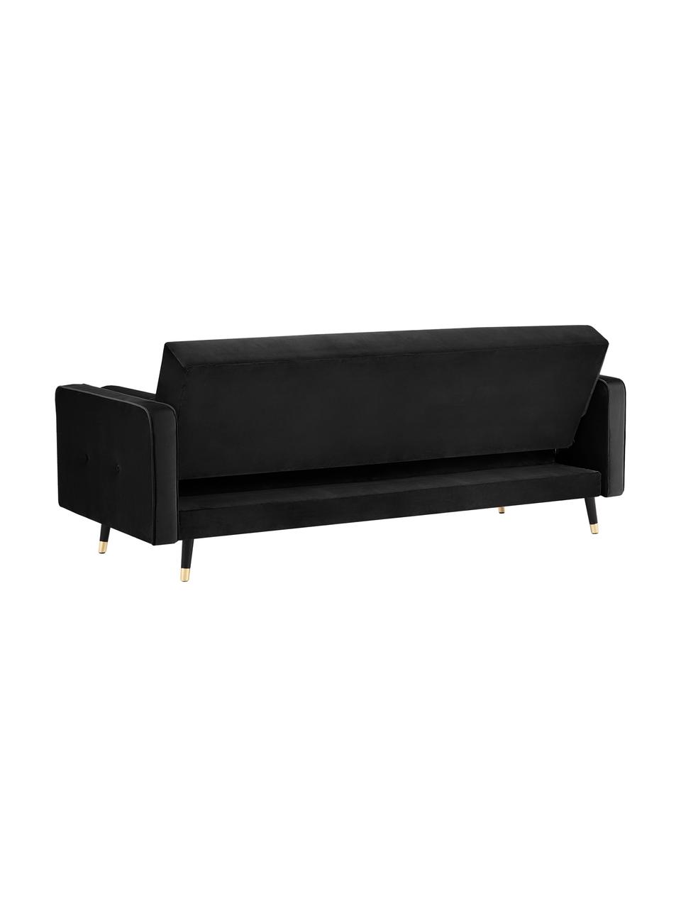 Divano letto 3 posti in velluto nero Gia, Rivestimento: velluto di poliestere, Cornice: legno di pino massiccio, Sottostruttura: truciolato, compensato, m, Piedini: legno di faggio verniciat, Nero, Larg. 212 x Alt. 93 cm