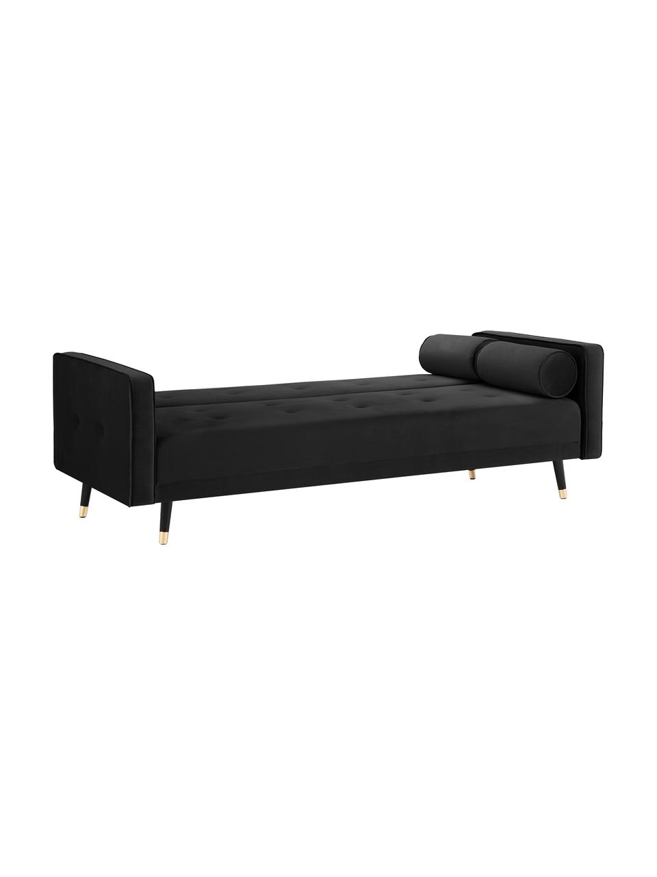 Sofa rozkładana z aksamitu Gia (3-osobowa), Tapicerka: aksamit poliestrowy, Nogi: drewno bukowe, lakierowan, Czarny, S 212 x G 93 cm
