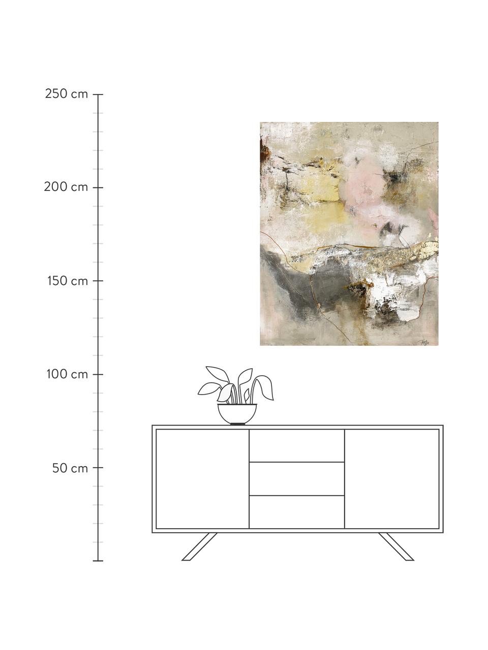 Geschilderd canvas artcast, Afbeelding: digitale print met olieve, Goudkleurig, beige, grijs, multicolour, B 90 x H 120 cm
