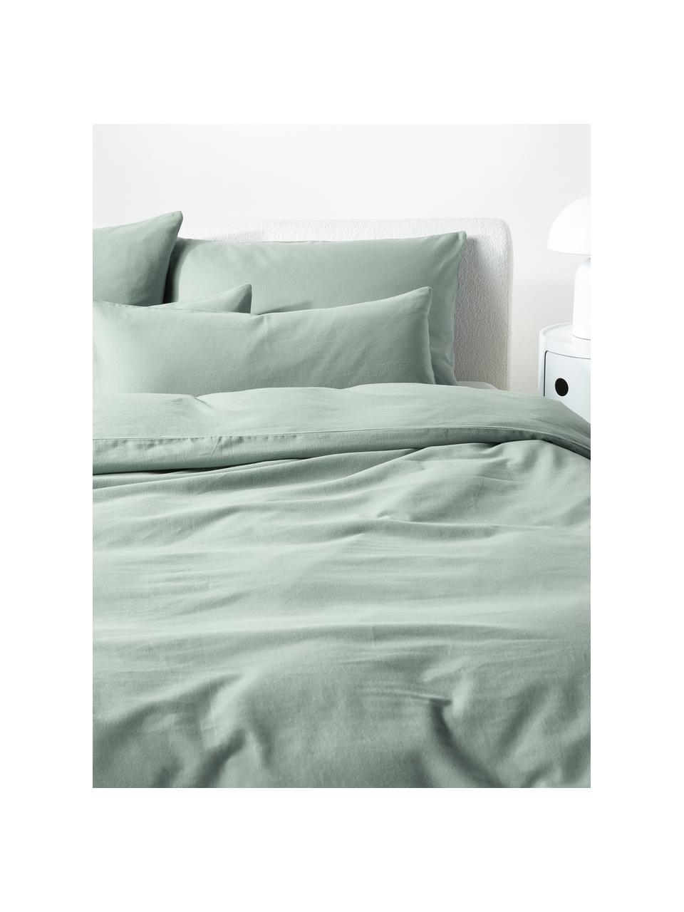 Flanell-Kopfkissenbezug Biba, Webart: Flanell Flanell ist ein k, Salbeigrün, B 40 x L 80 cm